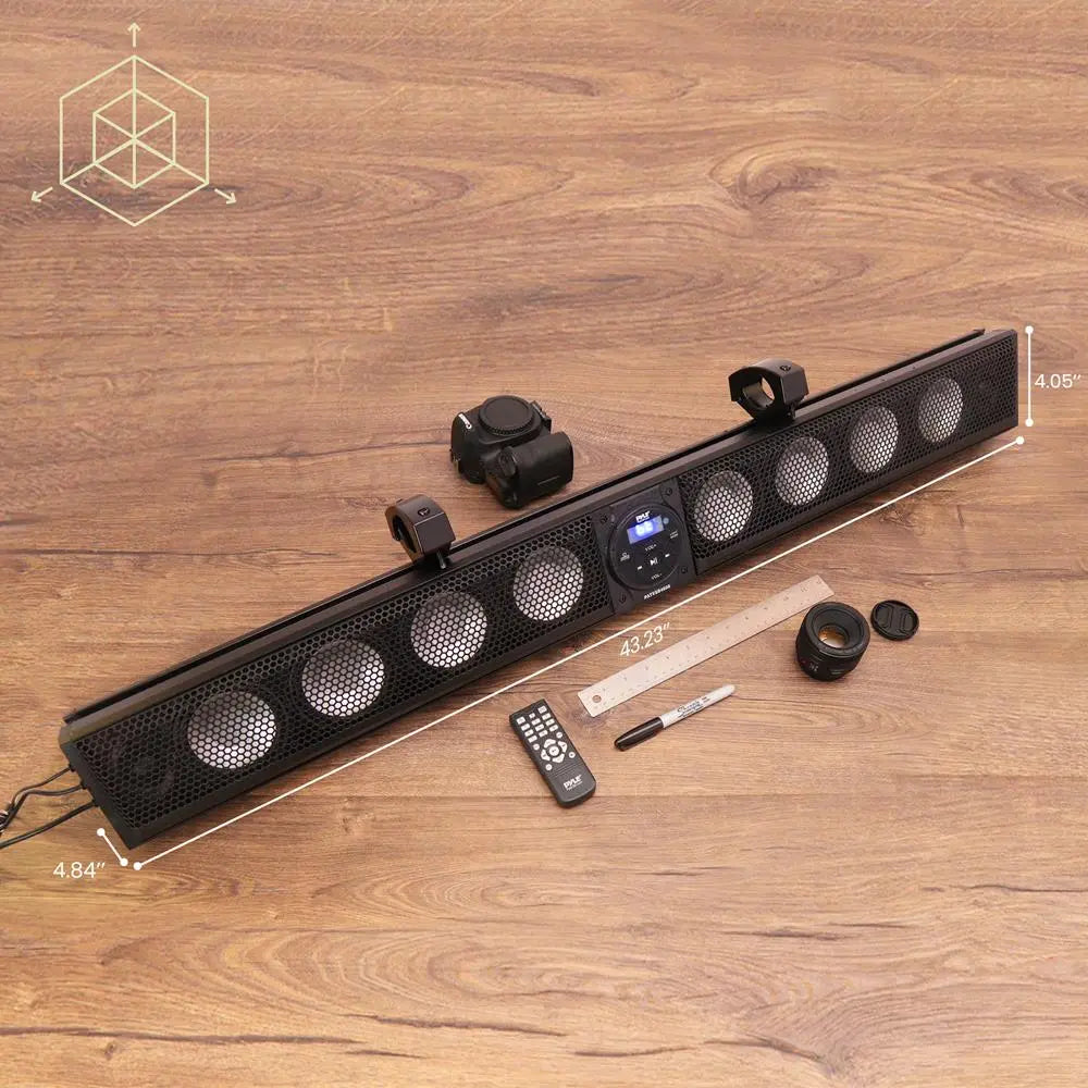 46" Marine Waterproof Soundbar with RGB Lights, 240W RMS 8-Woofer High-Power Bass Audio, Handlebar-Mount Bluetooth Speaker with Remote, Usb/Cable Connectivity, Smartphone Wireless Streaming for Outdoor Use