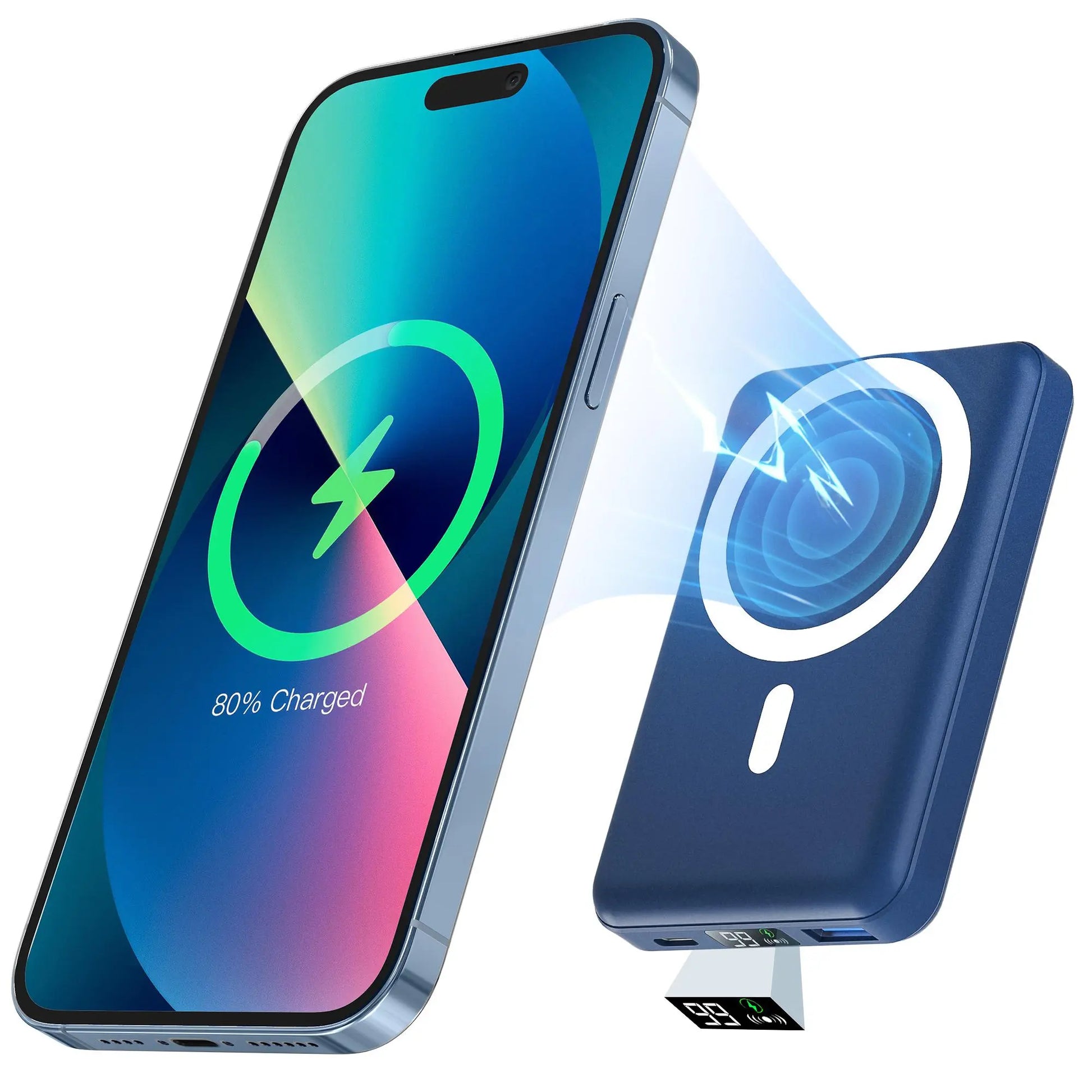 Podoru 10000Mah Compact Magnetic Magsafe Power Bank, 15W Wireless Charger with LED Display, 20W PD USB-C Fast Charging Battery Pack for Iphone 17/16/15/14/13/12 Series, Smartphone & Earbuds Silicone Accessories Compatible