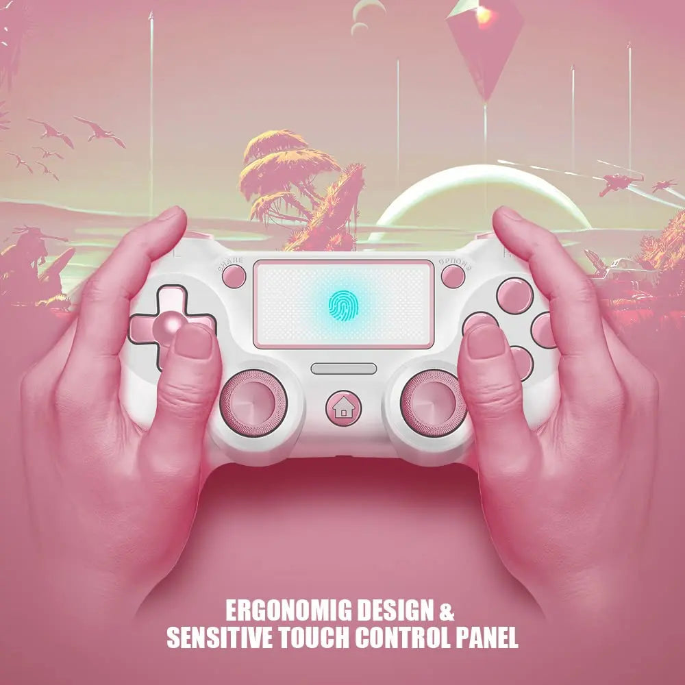 STARONE PS4 Wireless Controller, Custom Design V2 PS4 Gamepad Joystick with Anti-Slip Grip on Both Sides and 3.5Mm Audio Jack Button Cable Bluetooth, Pink Gamepad