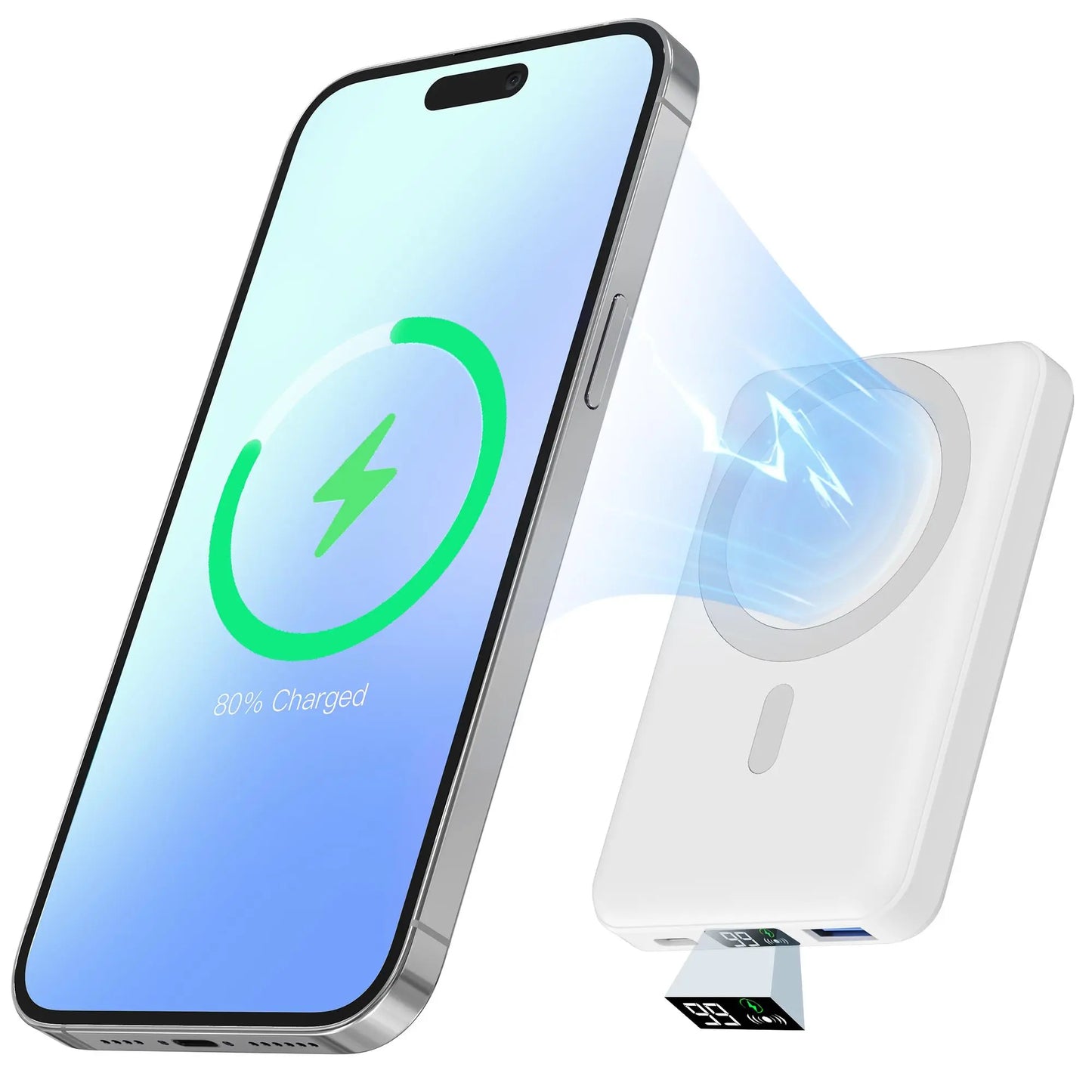 Podoru 10000Mah Compact Magnetic Magsafe Power Bank, 15W Wireless Charger with LED Display, 20W PD USB-C Fast Charging Battery Pack for Iphone 17/16/15/14/13/12 Series, Smartphone & Earbuds Silicone Accessories Compatible