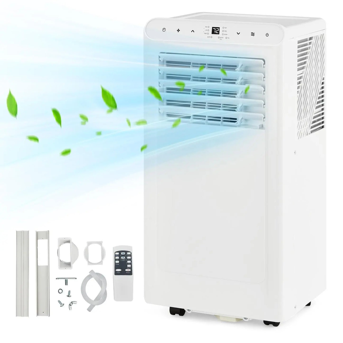 Garvee 14K/10K/8K BTU Fast & Quiet Cooling Portable Air Conditioner, 4‑In‑1 AC Unit with Dehumidifier & Fan, LED/LCD Display, Remote Control, 24H Timer, 4‑Way Swing, 360° Wheels & Window Kit for Bedroom Office Home
