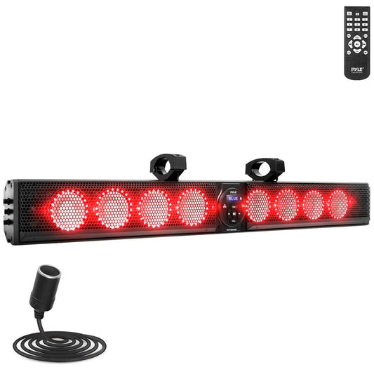 46" Marine Waterproof Soundbar with RGB Lights, 240W RMS 8-Woofer High-Power Bass Audio, Handlebar-Mount Bluetooth Speaker with Remote, Usb/Cable Connectivity, Smartphone Wireless Streaming for Outdoor Use