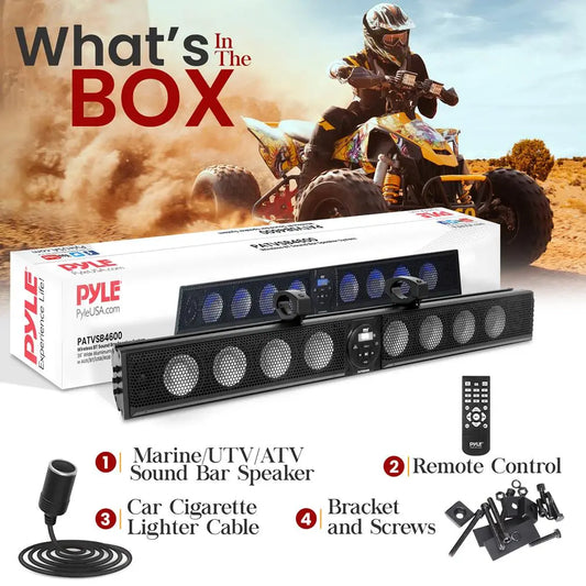46" Marine Waterproof Soundbar with RGB Lights, 240W RMS 8-Woofer High-Power Bass Audio, Handlebar-Mount Bluetooth Speaker with Remote, Usb/Cable Connectivity, Smartphone Wireless Streaming for Outdoor Use