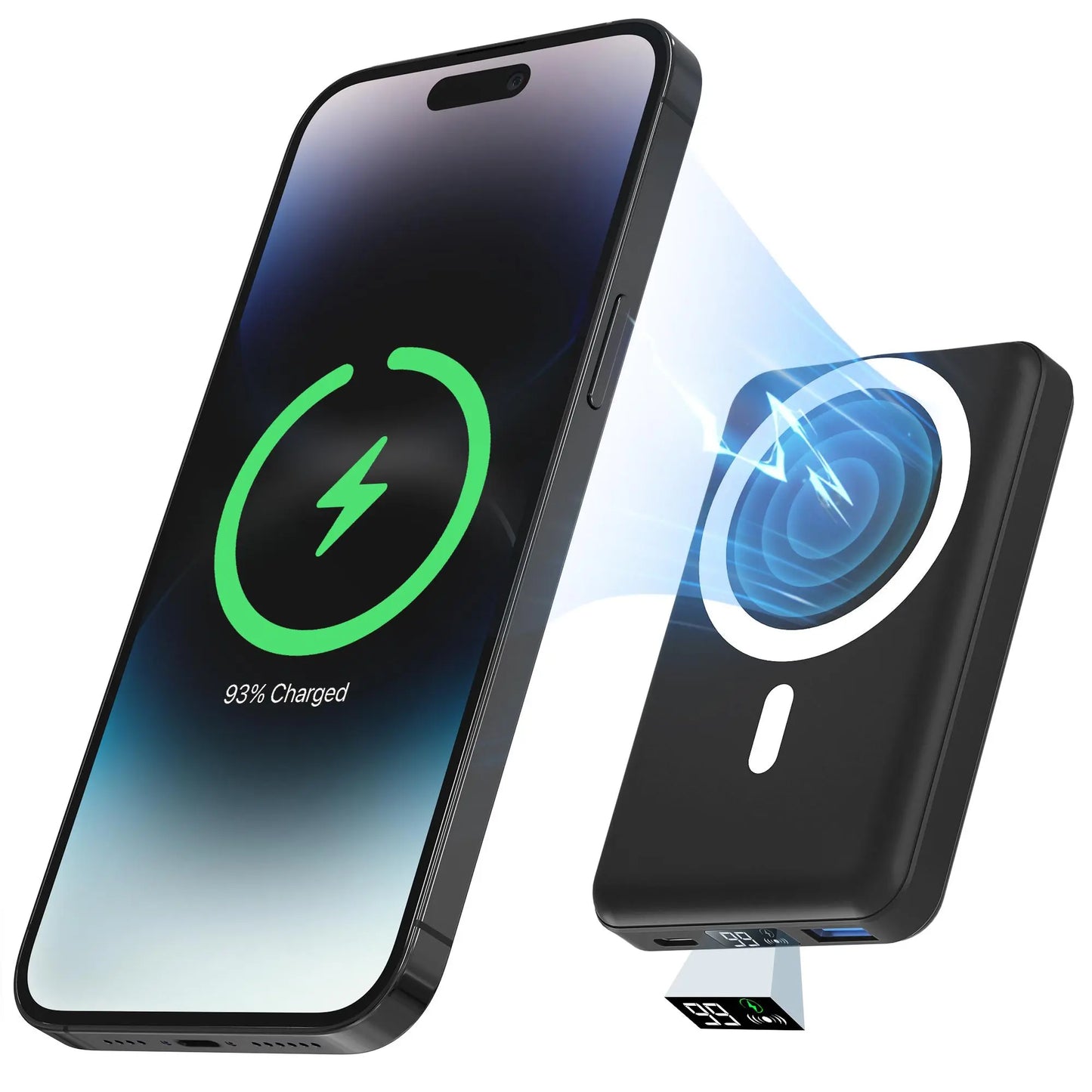 Podoru 10000Mah Compact Magnetic Magsafe Power Bank, 15W Wireless Charger with LED Display, 20W PD USB-C Fast Charging Battery Pack for Iphone 17/16/15/14/13/12 Series, Smartphone & Earbuds Silicone Accessories Compatible