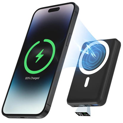 Podoru 10000Mah Compact Magnetic Magsafe Power Bank, 15W Wireless Charger with LED Display, 20W PD USB-C Fast Charging Battery Pack for Iphone 17/16/15/14/13/12 Series, Smartphone & Earbuds Silicone Accessories Compatible