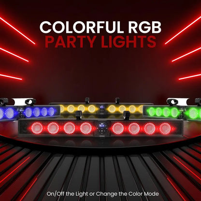 46" Marine Waterproof Soundbar with RGB Lights, 240W RMS 8-Woofer High-Power Bass Audio, Handlebar-Mount Bluetooth Speaker with Remote, Usb/Cable Connectivity, Smartphone Wireless Streaming for Outdoor Use